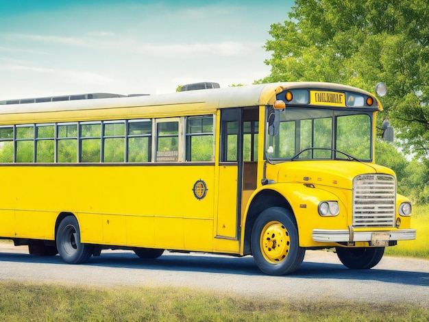 Ilustracja ze starym autobusem szkolnym