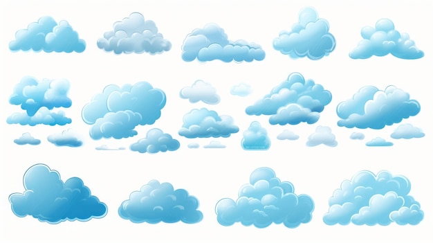 Zdjęcie ilustracja zestawu elementów chmur wygenerowana przez si