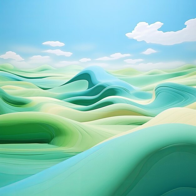 ilustracja zielonej pustyni z niebieskim niebem i chmurami