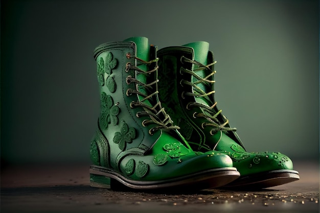 Ilustracja zielonych butów Patrick Day z koniczyną AI
