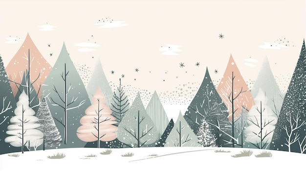 Ilustracja zimowego drzewa leśnego sceny bożonarodzeniowej Białe tło krajobrazu sezonowego