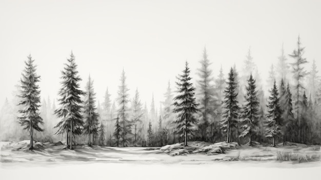 Zdjęcie ilustracja zimowego lasu narysowana ołówkiem