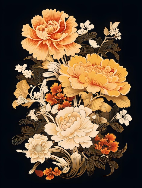 Ilustracja żółtego chińskiego kwiatu