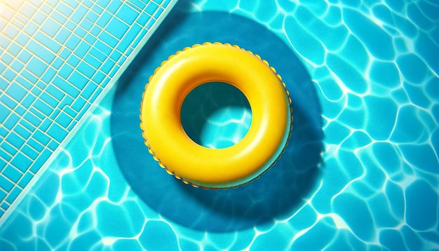 ilustracja żółtego pierścienia basenu pływającego w niebieskiej wodzie