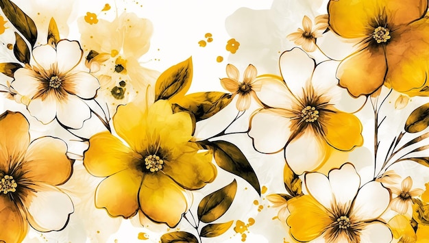 Ilustracja żółtych kwiatów akwarel bezszwowych wzorów generatywnych ai