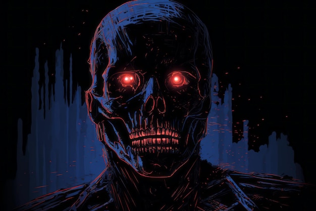 ilustracja zombie ze świecącymi oczami