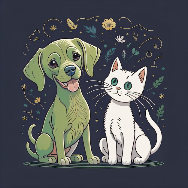 Ilustracja zwierząt, psów i kotów na koszulkę