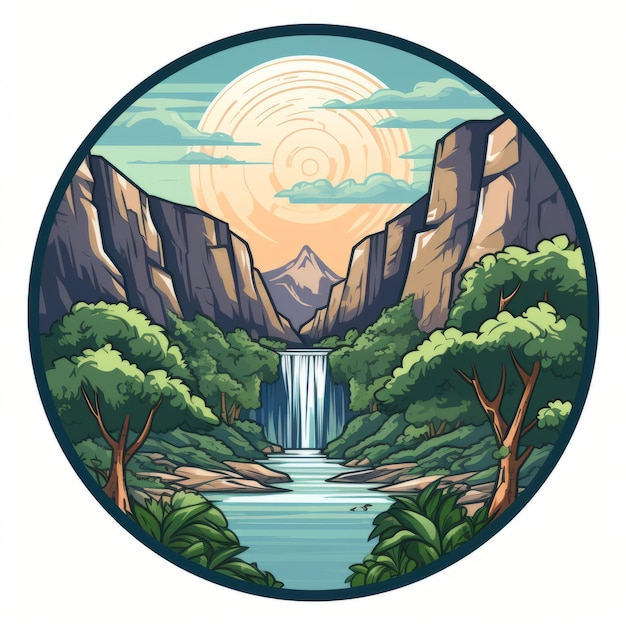 Ilustracja żyjącego wodospadu na tle góry