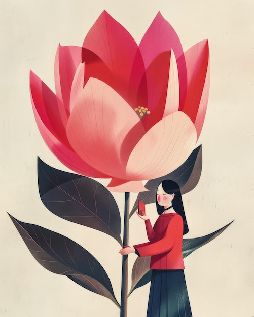 Ilustracja żywej kobiety z dekoracją kwiatową