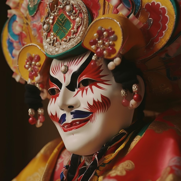 ilustracja żywych kolorów tradycyjnej japońskiej maski performa