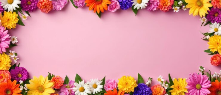 Zdjęcie ilustracja żywych wiosennych kwiatów ułożonych na płaskim tle
