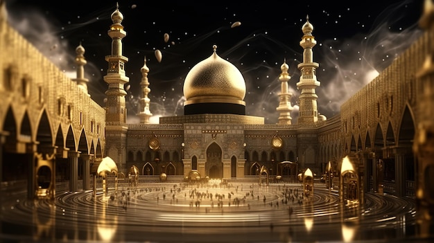 Ilustracje 3D z kreskówek przedstawiające meczety i latarnie wyprodukowane na potrzeby świętego festiwaluWygenerowano sztuczną inteligencję