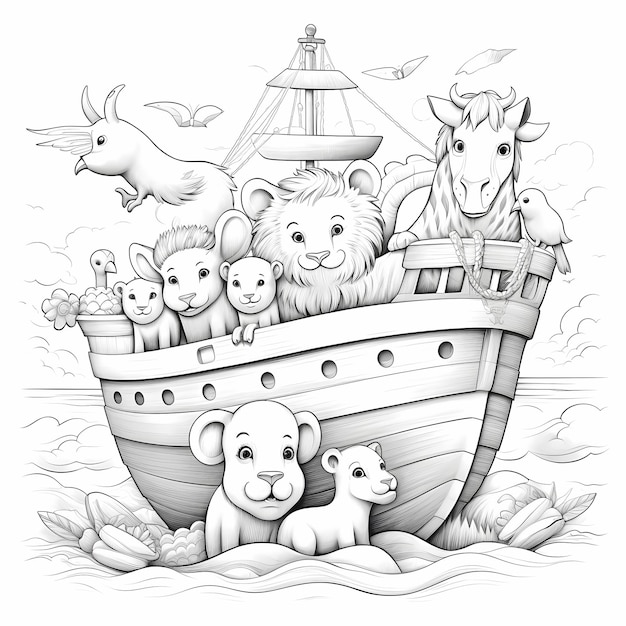 ilustracje dla dzieci urocza arka Noego i zwierzęta strony do malowania