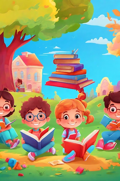 Ilustracje dzieci czytających, by docenić ekscytujący Światowy Dzień Książki