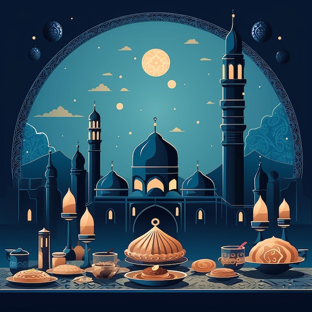Zdjęcie ilustracje wektorowe plakatów eid mubarak eid al-fitr i ramadanu