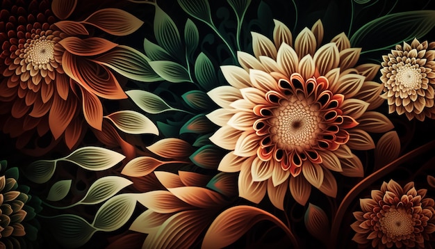 Ilustracyjna sztuka kwiatu wzór tłaGenerative AI