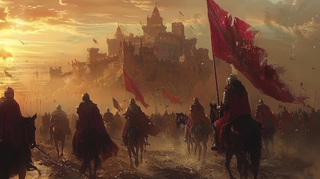 Ilustrowana fantasy średniowieczna bitwa