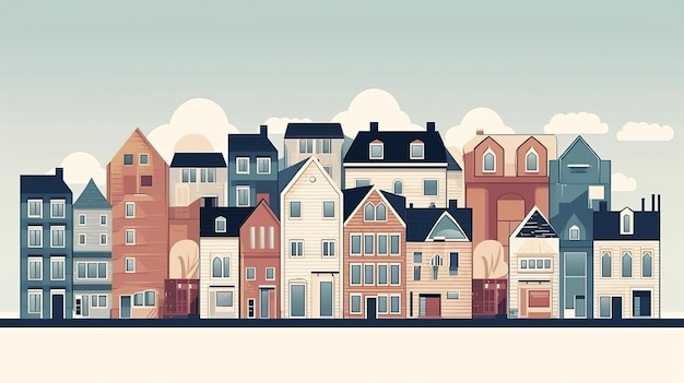 ilustrowana generacja różnorodności domów w rzędzie w stylu vintage