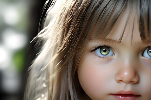 Ilustrowana generacja sztucznej inteligencji Słodka twarz dziecka z dużymi oczami Piękna dziewczyna z szeroko otwartymi oczami