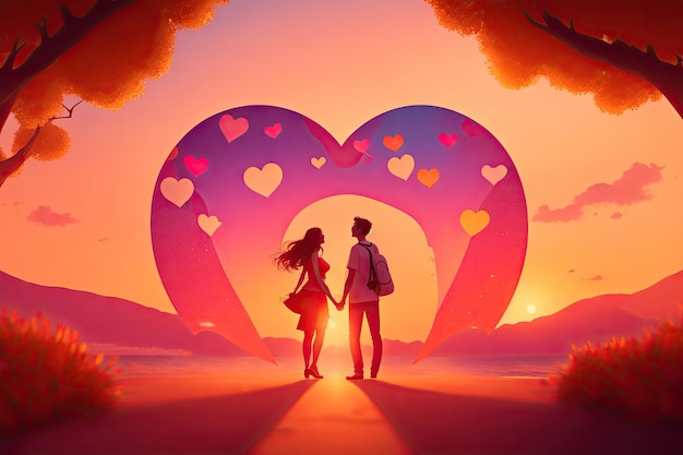 Ilustrowana kreatywna randka miłosna na Walentynki ai generatywna