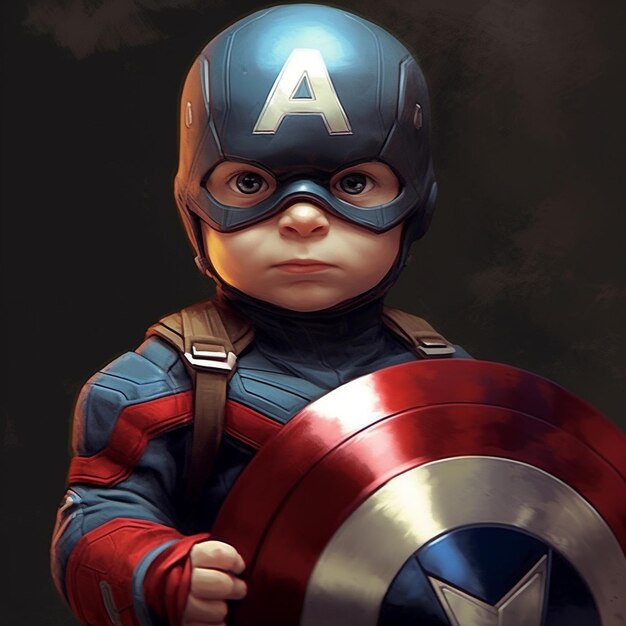 Zdjęcie ilustrowana postać dziecka kapitana ameryki