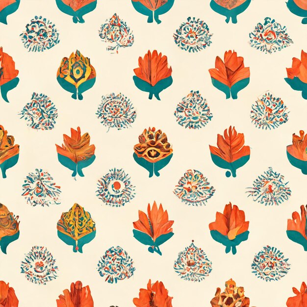 Zdjęcie ilustrowane liście ludowe indyjski folklor kolorowy bezszwowy wzór