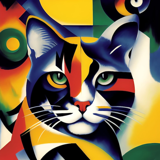 Ilustrowany portret kota litografia reprodukcja Art Deco inspirowane kotami