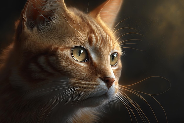 Imbir kot Zwierzę domowe futro gładkowłosy żółte oczy kolor wełna zbliżenie portret malarstwo dorosły kreatywność sztuka rasa opieka ładny piękny czarujący młody zabawny Zwierzęta koncepcja AI