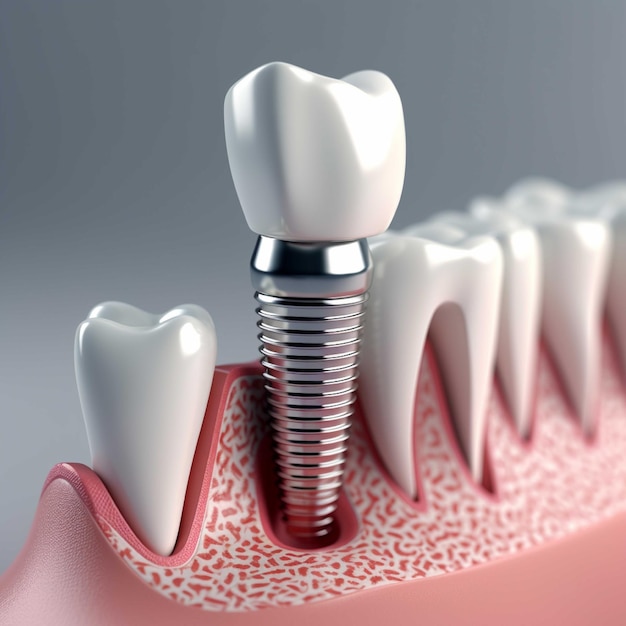 Implant zęba na niebieskim tle ilustracji renderowania 3d