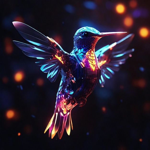 Zdjęcie imponujący kolibri o półprzezroczystej świetle latający w przestrzeni słonecznej