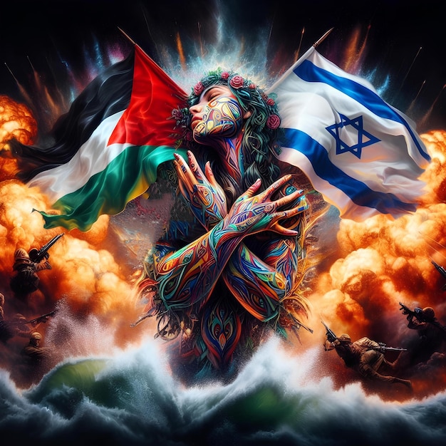 Impresjonistyczna koncepcja sztuki o Izraelu i Palestynie Zatrzymaj wojnę