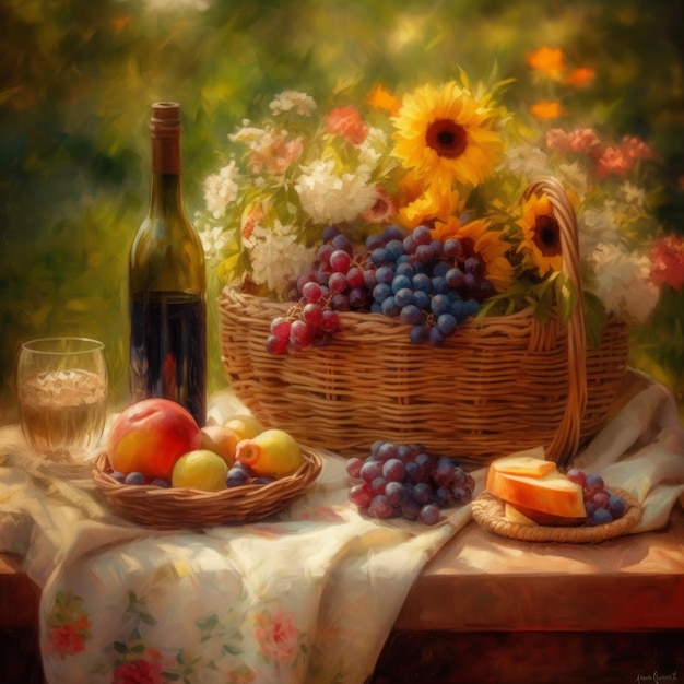 Impresjonistyczny obraz przedstawiający letni piknik