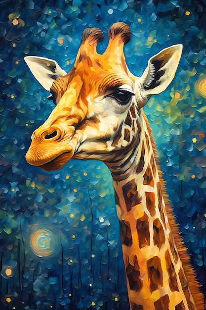 Impresjonistyczny obraz żyrafy w stylu van gogha