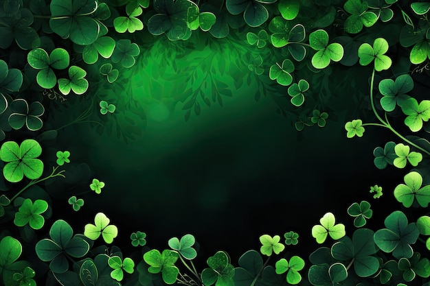 Impreza w pubie St Patrick's Day z abstrakcyjnym zielonym tłem ozdobionym liśćmi koniczyny i koniczynami o