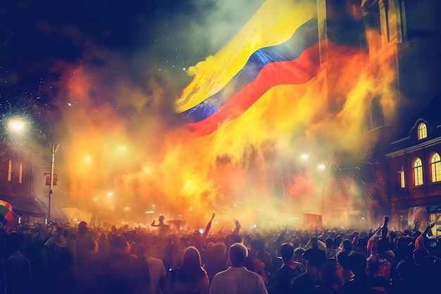 Independencia de colombia Kolumbia Dzień Niepodległości Flaga Kolumbii Zaznacz uroczystościami i wydarzeniami w całym kraju Mieszkańcy Bogoty protestujący na ulicach przeciwko hiszpańskim rządom Generative AI