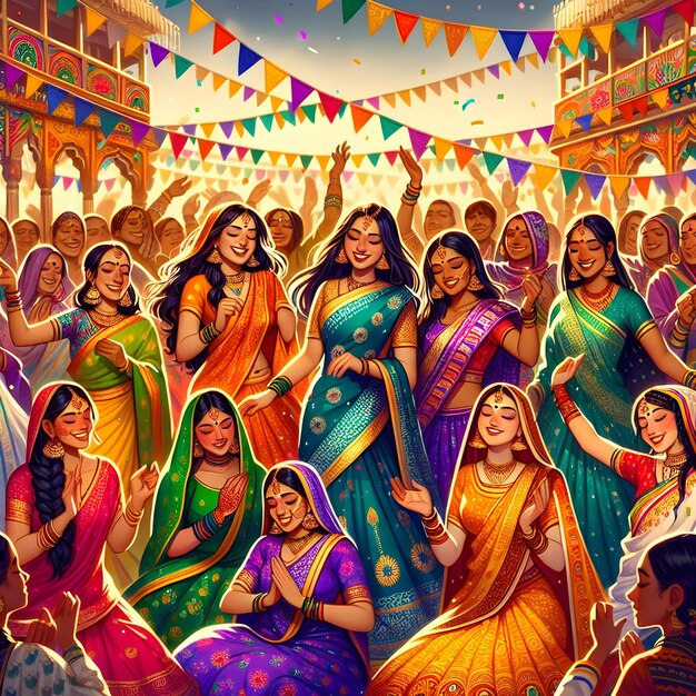Zdjęcie indianie świętują festiwal kolorów holi w indiach kolorowa ilustracja wektorowa
