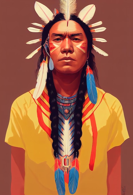 Indianin Cherokee z piórami na głowie ilustracja