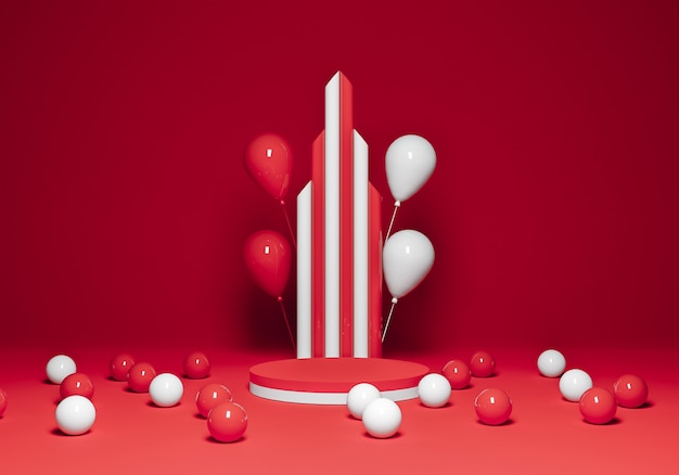 Indonezja Dzień Niepodległości dekoracji tła podium z balonem renderowania 3d