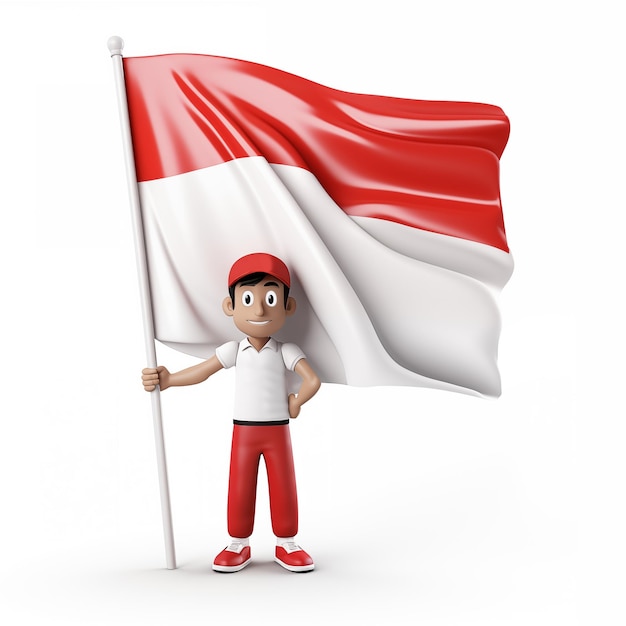 Indonezyjczyk trzymający czerwonawo-białą flagę Indonezji