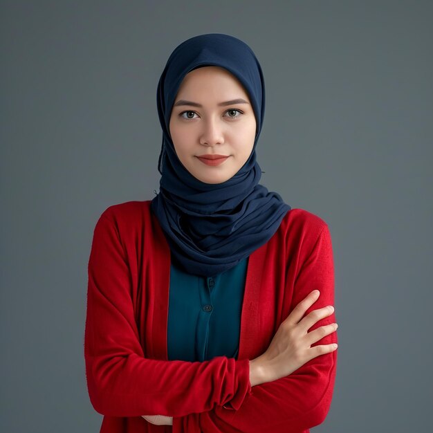 Indonezyjska piękna kobieta około lat z zdrową opalenioną skórą nosząca zwykłe ubrania hidżab