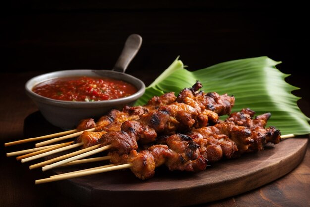 Zdjęcie indonezyjski sate ayam na drewnianym stole