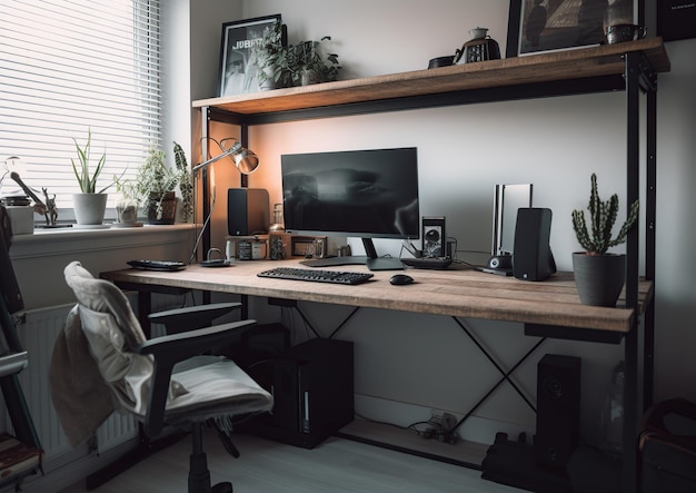 Industrialne biuro domowe minimalistyczne