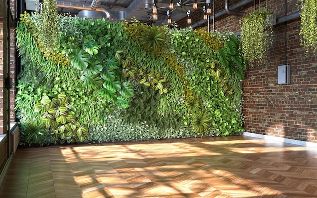 Industrialny Styl Projektowania Salonu Z Zieloną ścianą Renderowania 3d