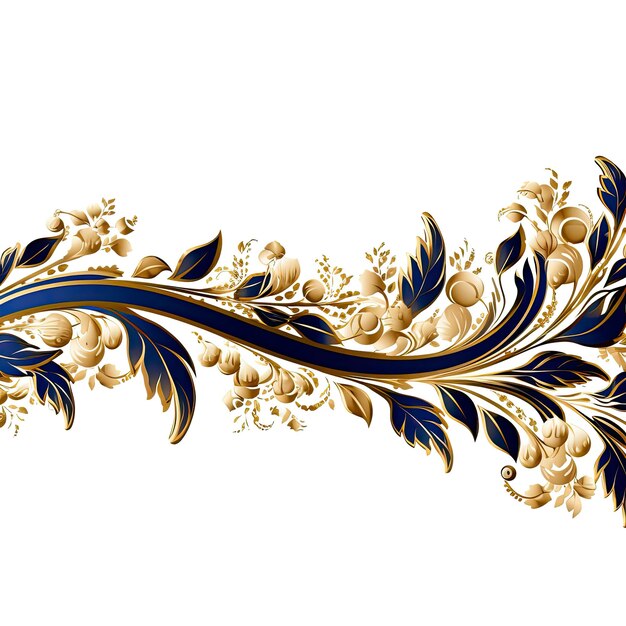 Zdjęcie indygo złoty luksusowy dekoracyjny filigran opracowanie na białym tle ai generated
