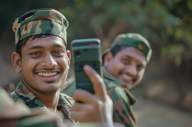 Zdjęcie indyjscy żołnierze używają technologii do łączenia się z rodziną podczas służby