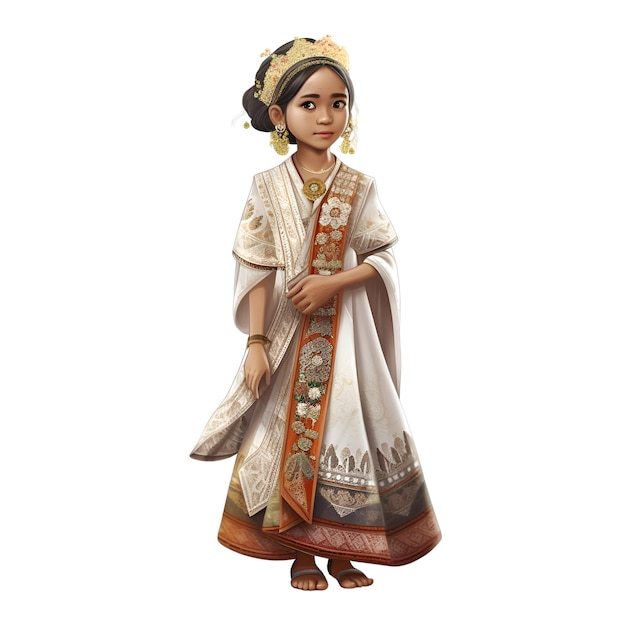 Indyjska dziewczyna w tradycyjnym stroju izolowana na białym tle ilustracja 3d