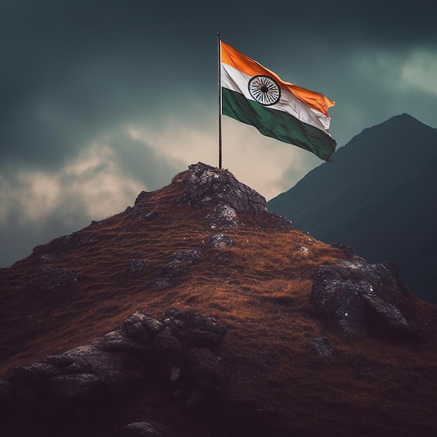 Indyjska flaga macha na wzgórzu Generative ai