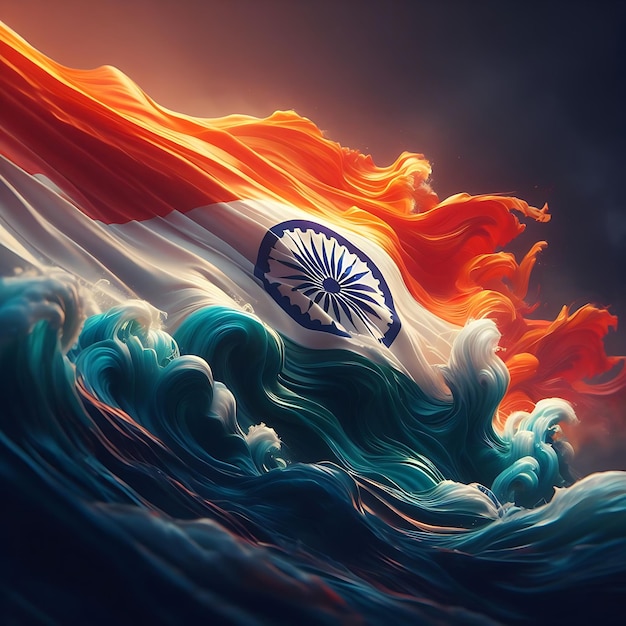 Zdjęcie indyjska flaga machająca stworzona przez sztuczną inteligencję