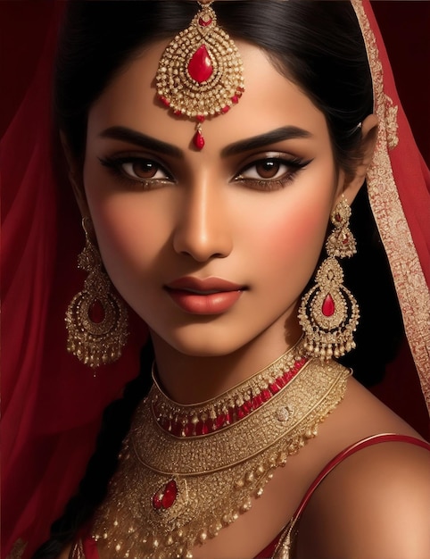 Indyjska kobieta na weselu lahenga Indyjska panna młoda z bliska generatywny ai