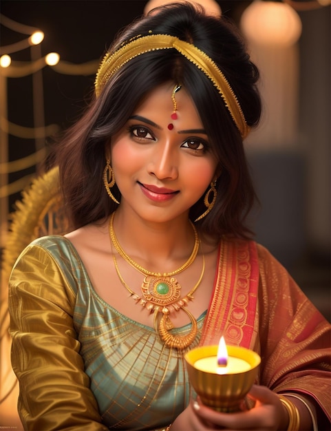 Indyjska Kobieta świętująca Diwali